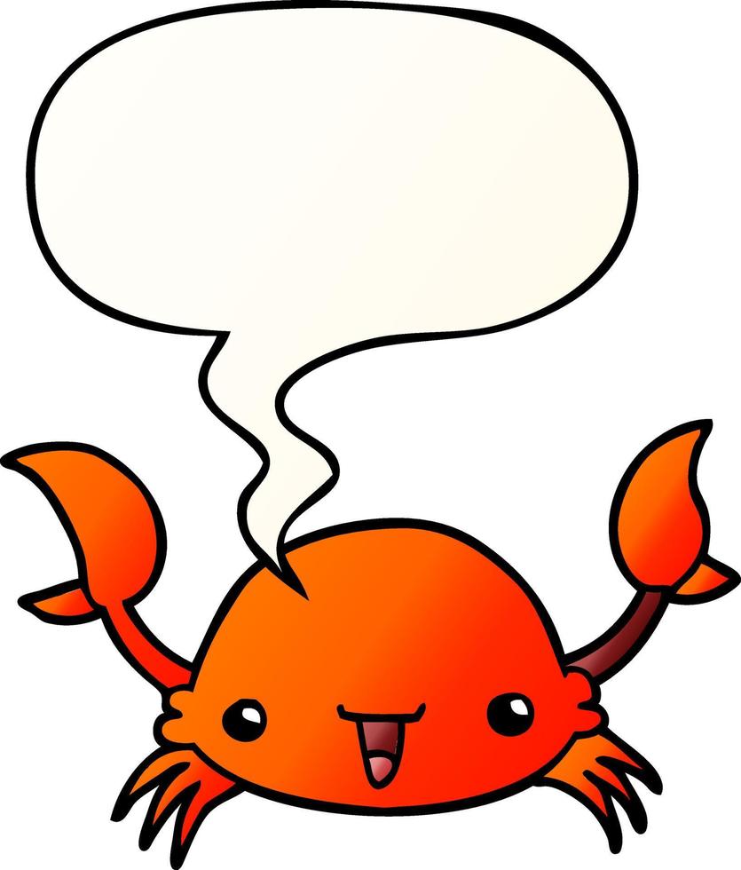 crabe de dessin animé et bulle de dialogue dans un style dégradé lisse vecteur