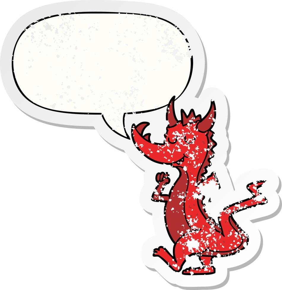 dessin animé mignon dragon et bulle de dialogue autocollant en détresse vecteur