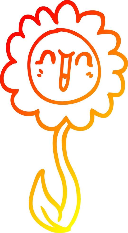 ligne de gradient chaud dessinant une fleur heureuse de dessin animé vecteur