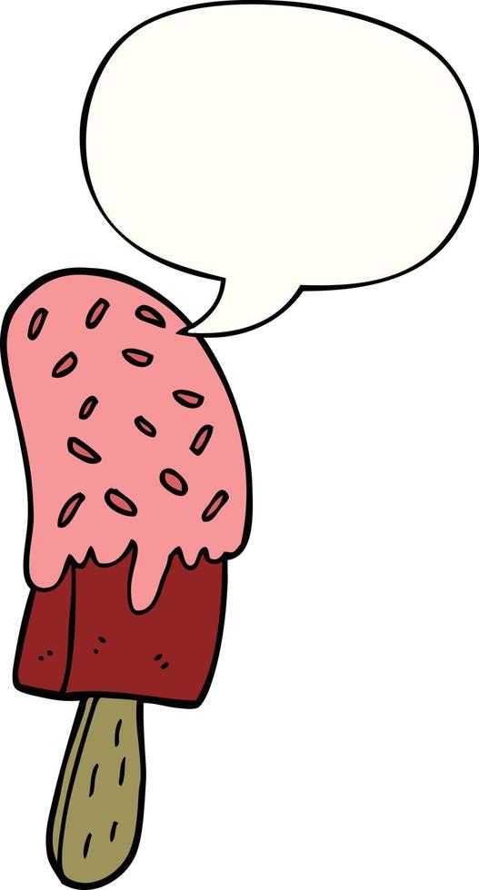 dessin animé glace lolly et bulle de dialogue vecteur