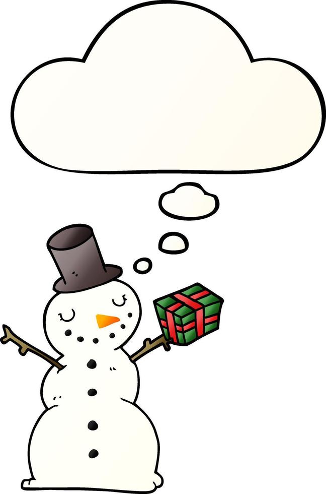dessin animé bonhomme de neige et bulle de pensée dans un style dégradé lisse vecteur