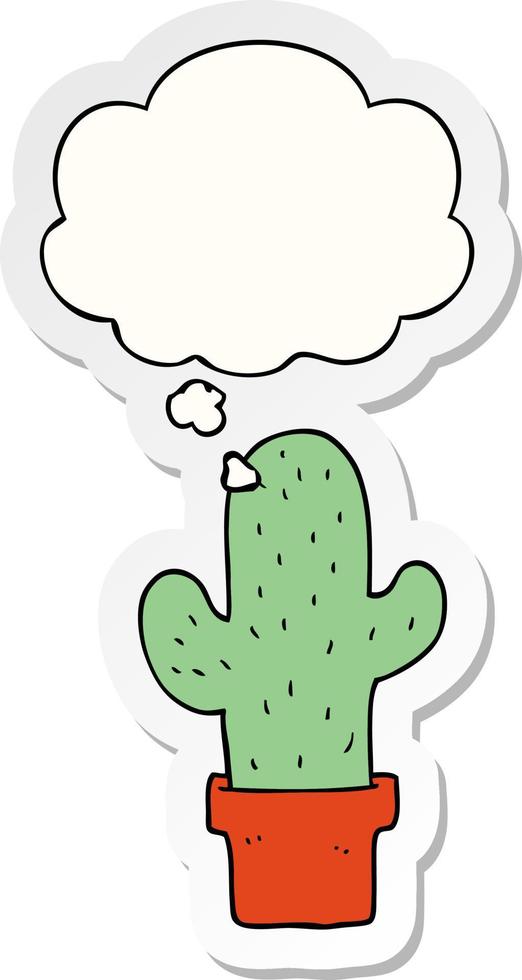 cactus de dessin animé et bulle de pensée comme autocollant imprimé vecteur