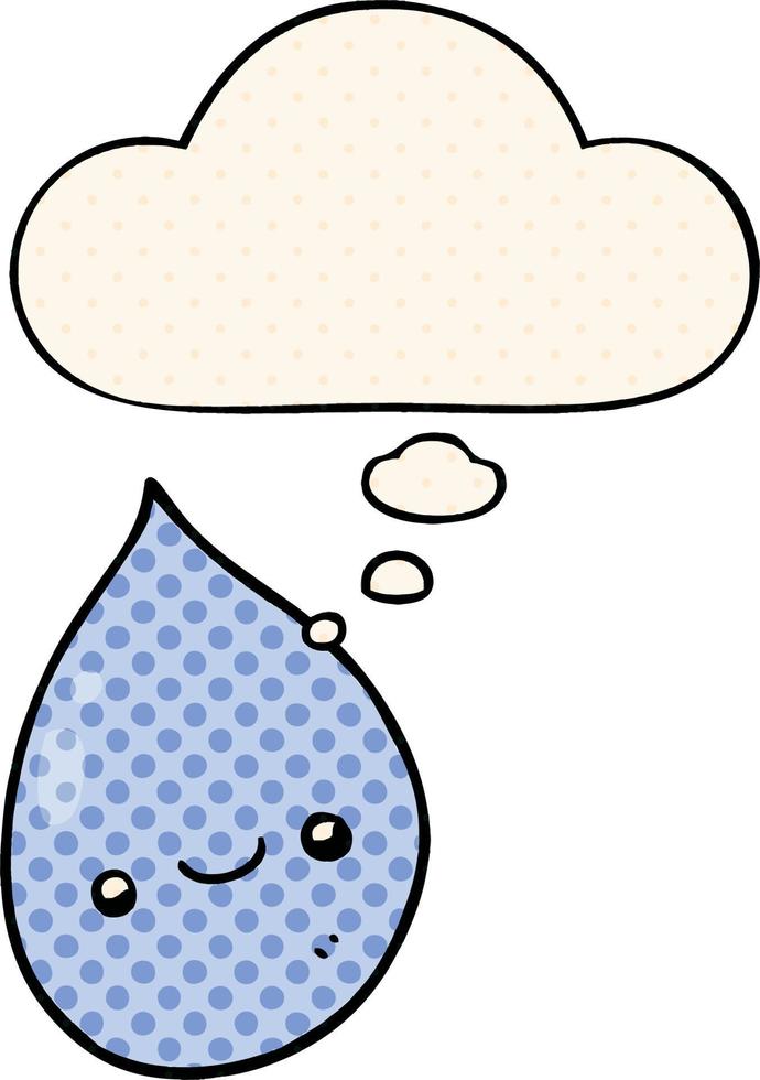 goutte de pluie de dessin animé et bulle de pensée dans le style de la bande dessinée vecteur