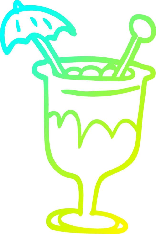 ligne de gradient froid dessinant un cocktail tropical de dessin animé vecteur