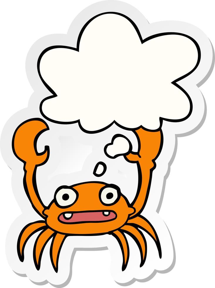 crabe de dessin animé et bulle de pensée comme autocollant imprimé vecteur