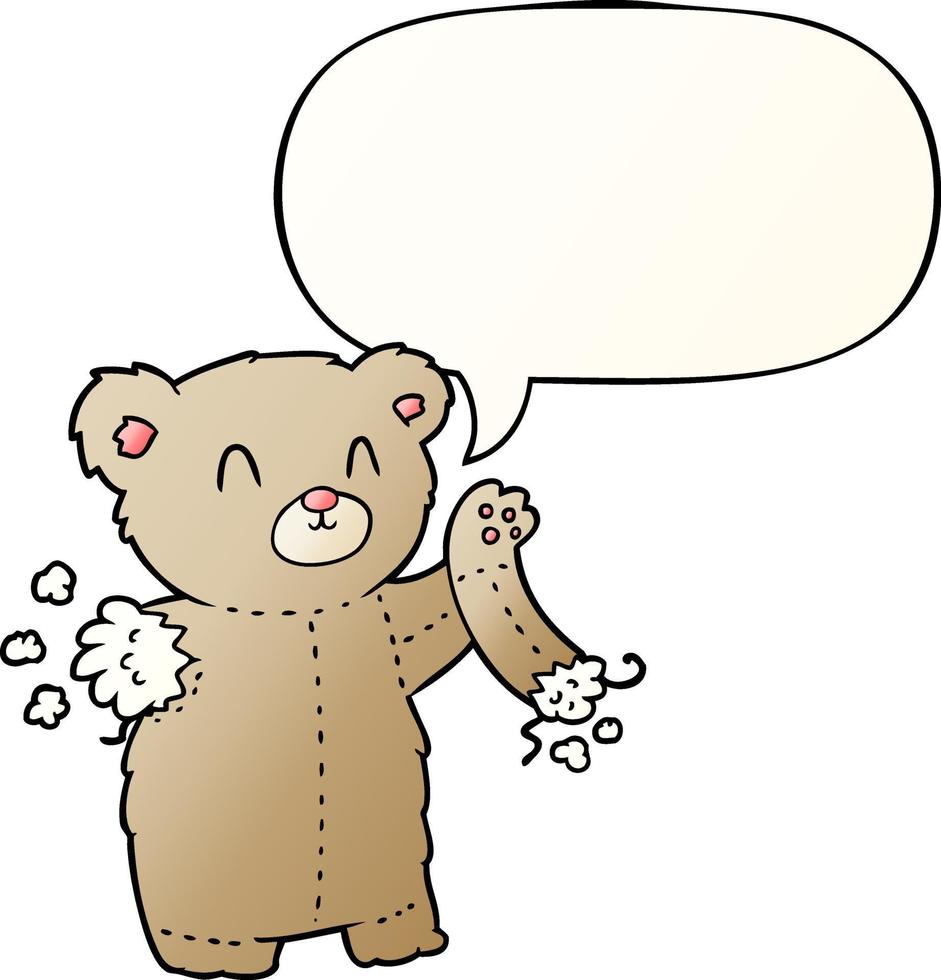 ours en peluche de dessin animé et bras déchiré et bulle de dialogue dans un style de dégradé lisse vecteur