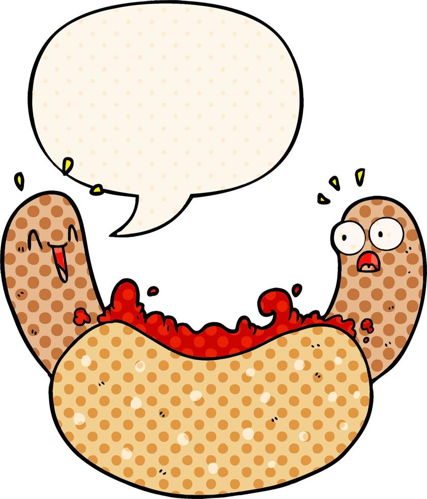 dessin animé hot-dog et bulle de dialogue dans le style de la bande dessinée vecteur