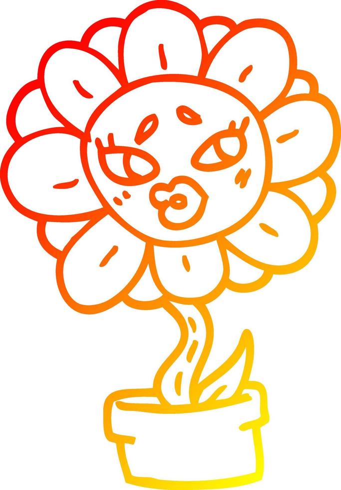 ligne de gradient chaud dessinant un pot de fleur de dessin animé vecteur