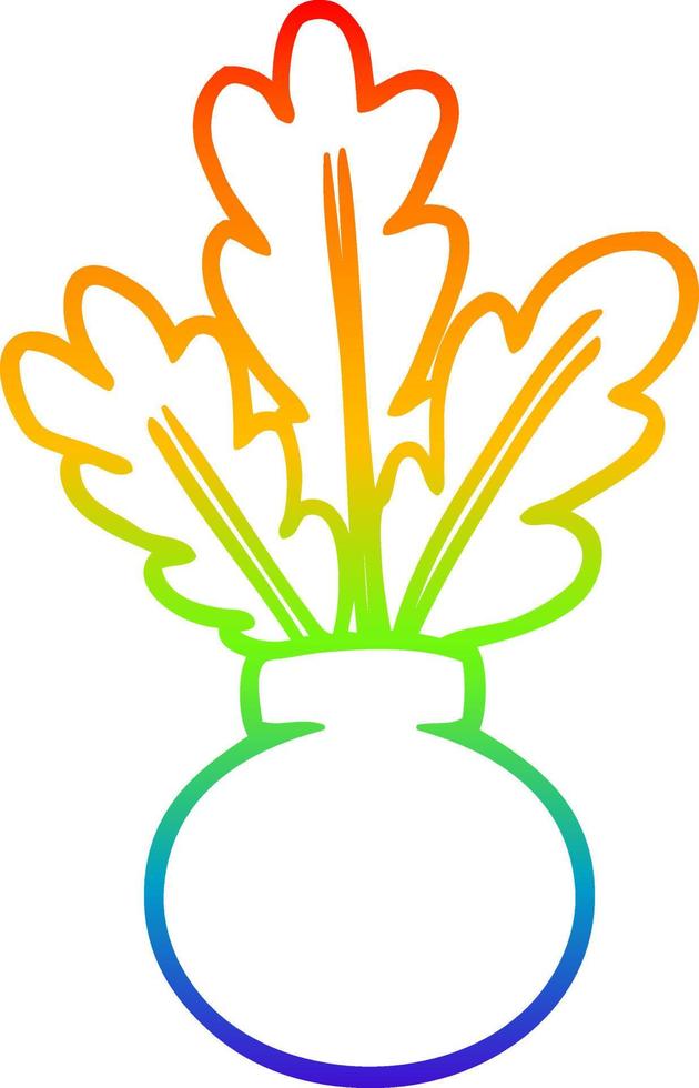 ligne de gradient arc-en-ciel dessinant une plante d'intérieur dans un vase vecteur