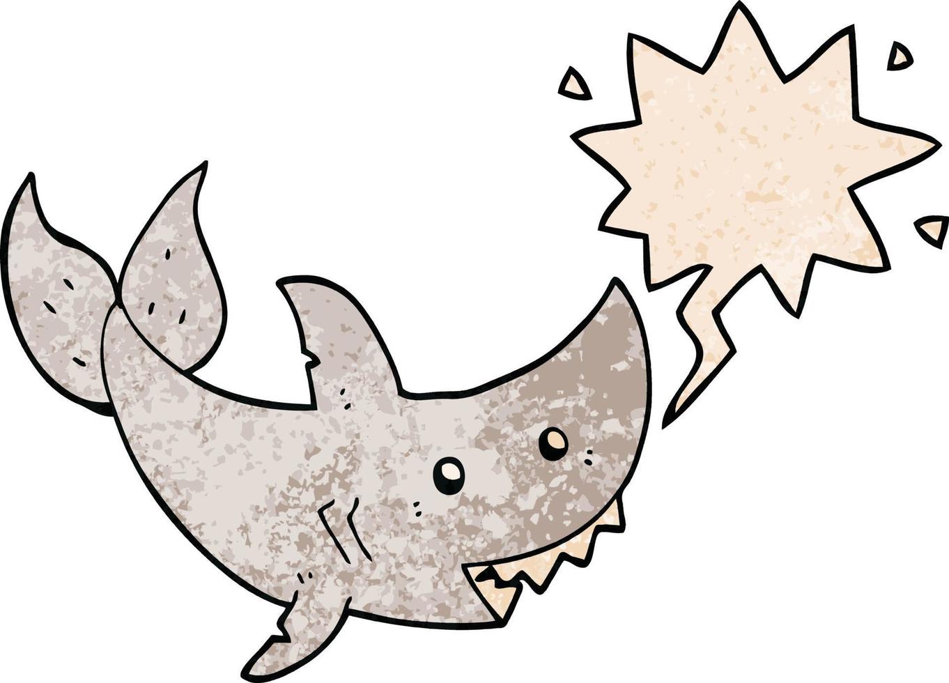 requin de dessin animé et bulle de dialogue dans un style de texture rétro vecteur