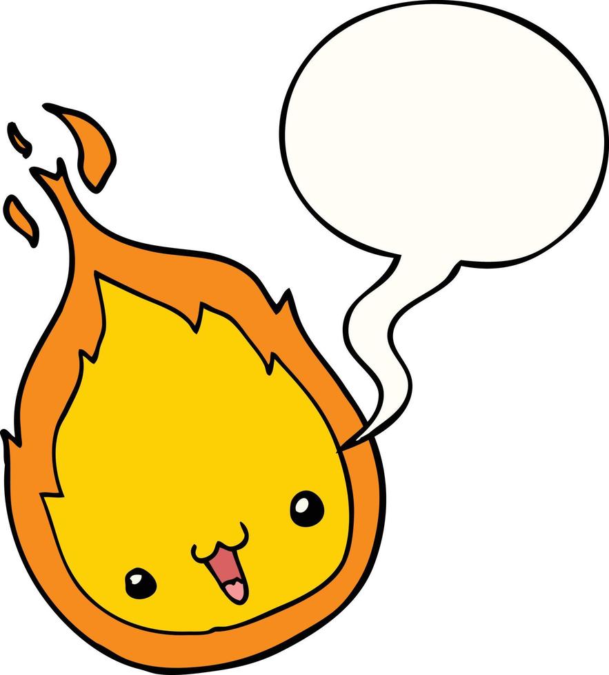 flamme de dessin animé mignon et bulle de dialogue vecteur