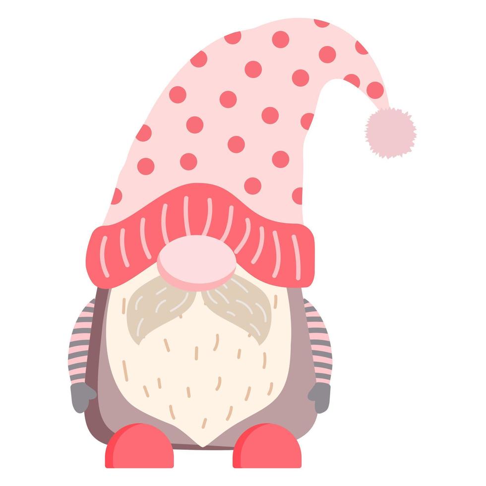 dessin animé festif valentine gnome garçon avec barbe en chapeau clipart. illustration vectorielle. isolé sur fond blanc. Affiche sur le thème du 14 février, impression, design de décoration. vecteur