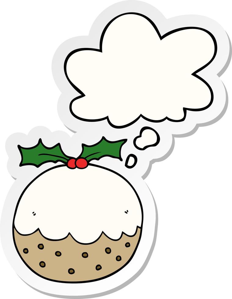 pudding de noël de dessin animé et bulle de pensée comme autocollant imprimé vecteur