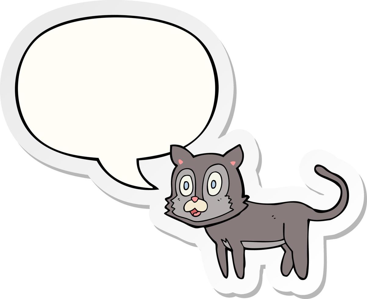 chat de dessin animé heureux et autocollant de bulle de dialogue vecteur