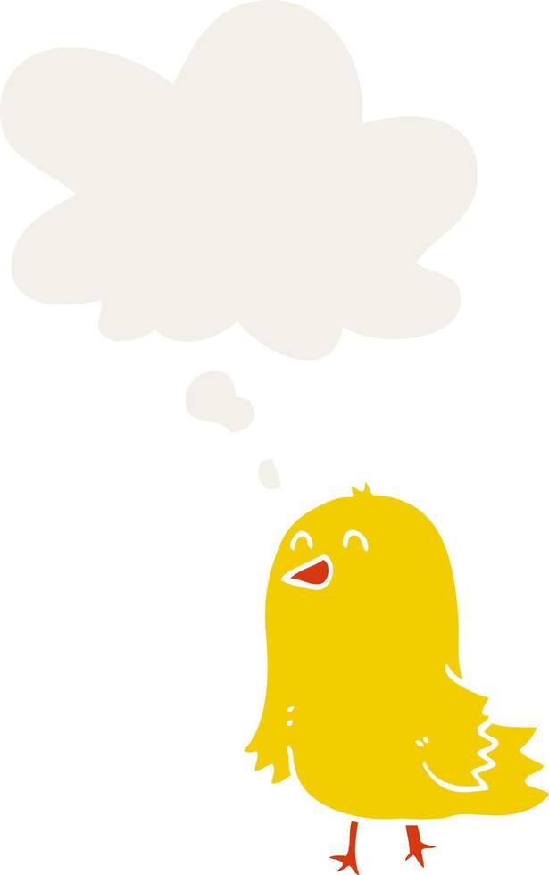 oiseau de dessin animé et bulle de pensée dans un style rétro vecteur