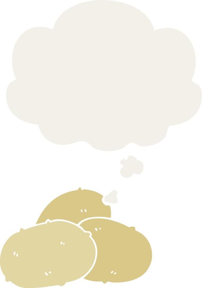 pommes de terre de dessin animé et bulle de pensée dans un style rétro vecteur