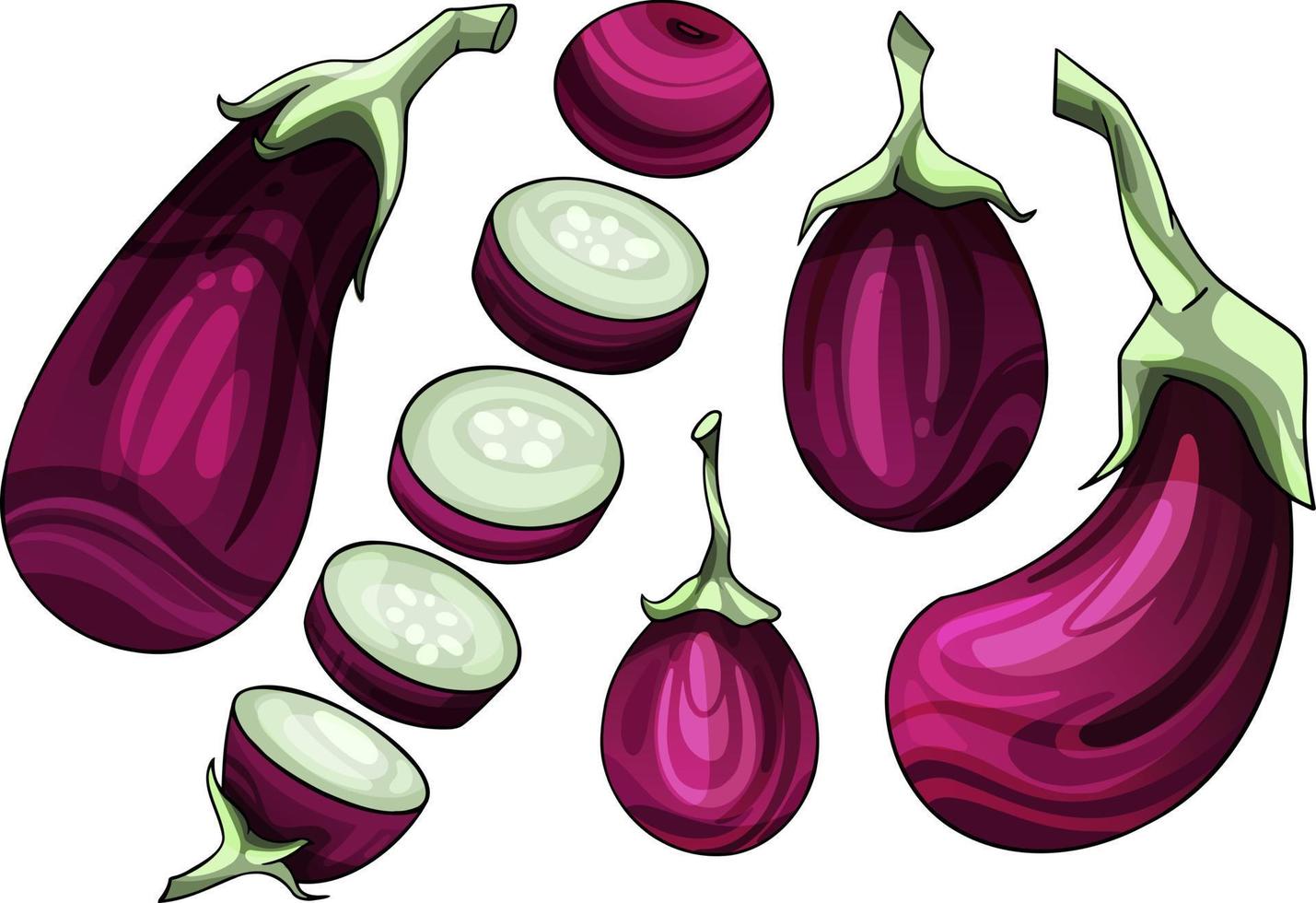 ensemble d'aubergines dessinées à la main vecteur