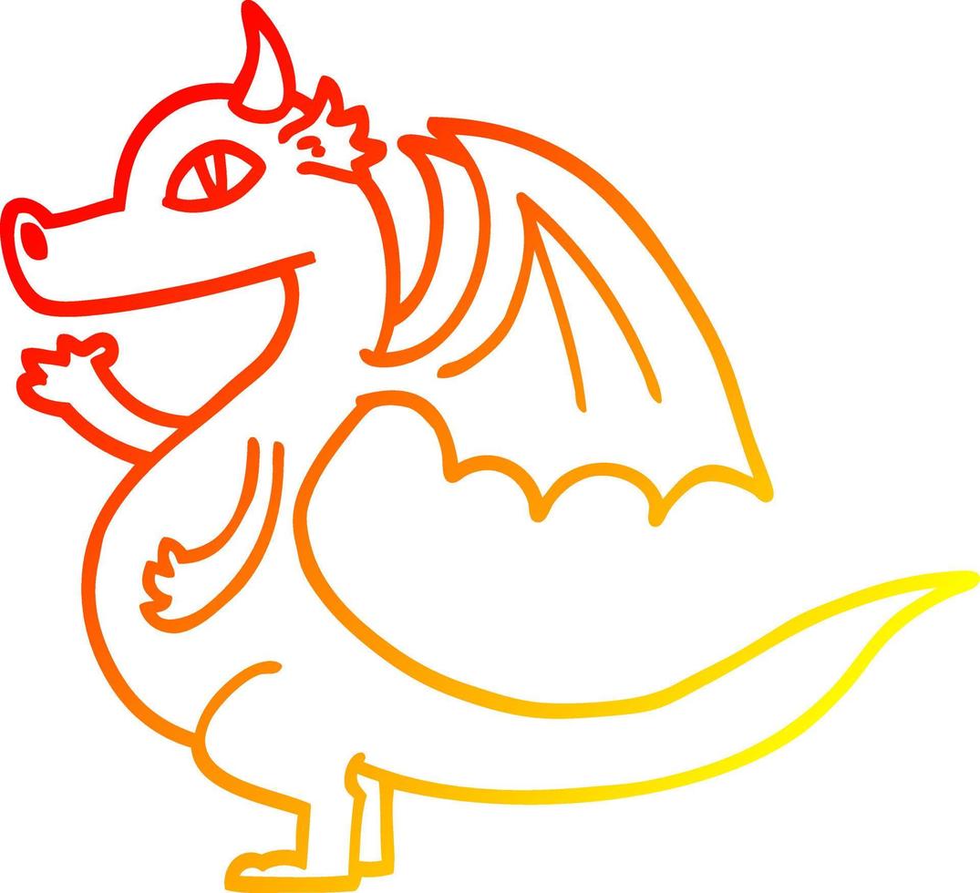 ligne de gradient chaud dessinant un dragon de dessin animé mignon vecteur