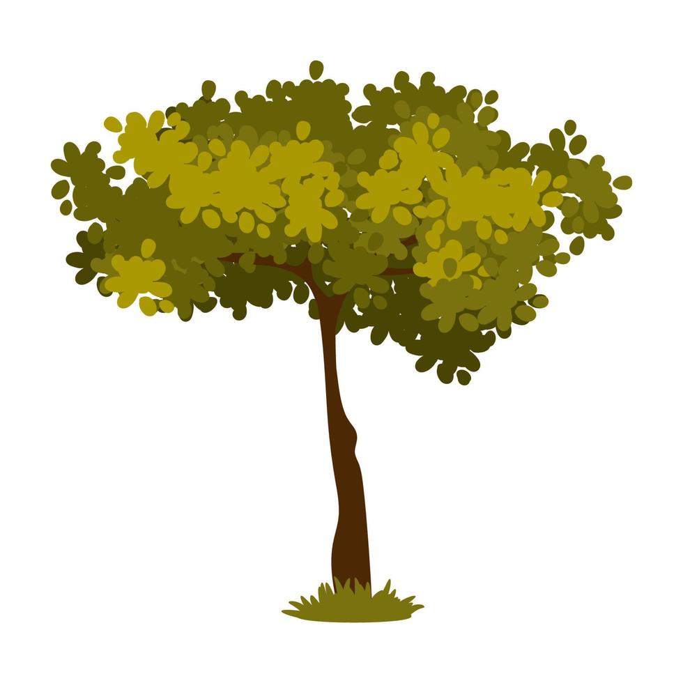 arbre vert de dessin animé isolé sur fond blanc. élément vectoriel pour paysage de printemps ou d'été.