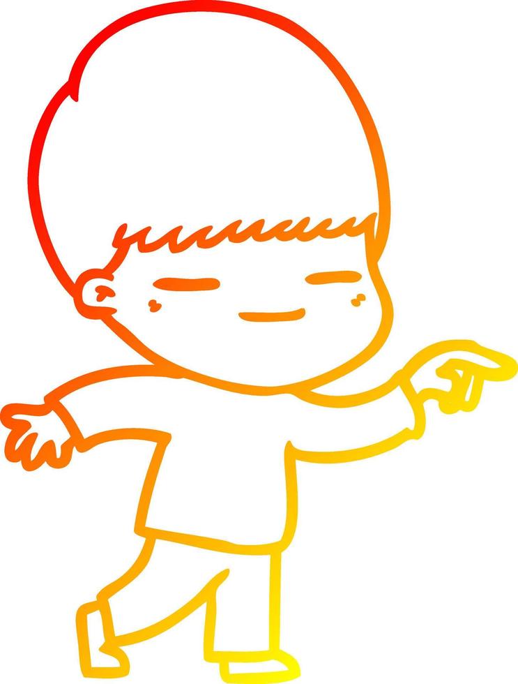 ligne de gradient chaud dessinant un garçon suffisant de dessin animé vecteur
