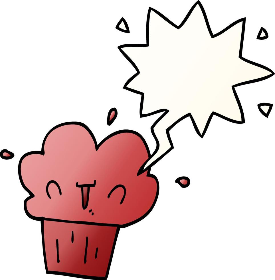 cupcake de dessin animé et bulle de dialogue dans un style de dégradé lisse vecteur