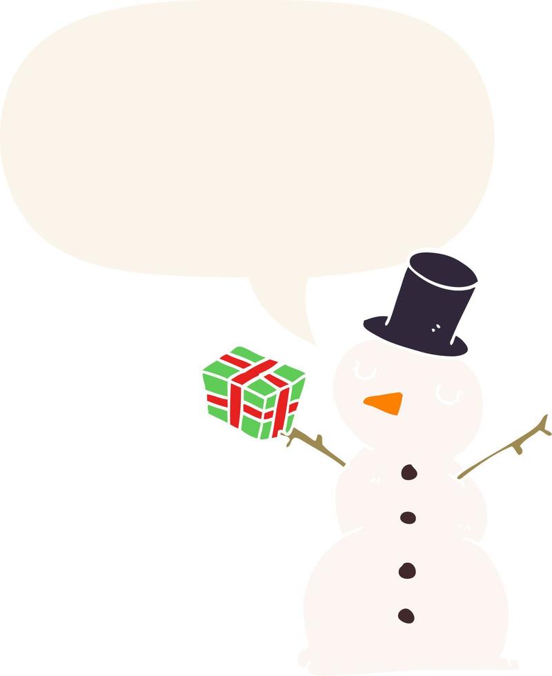 dessin animé bonhomme de neige et bulle de dialogue dans un style rétro vecteur