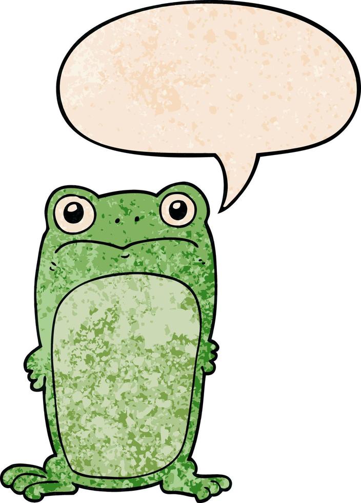 dessin animé regardant la grenouille et la bulle de dialogue dans un style de texture rétro vecteur