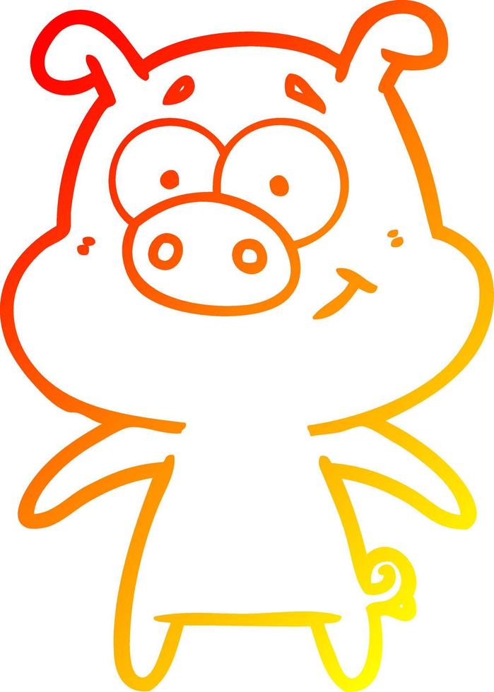 ligne de gradient chaud dessinant un cochon de dessin animé heureux vecteur