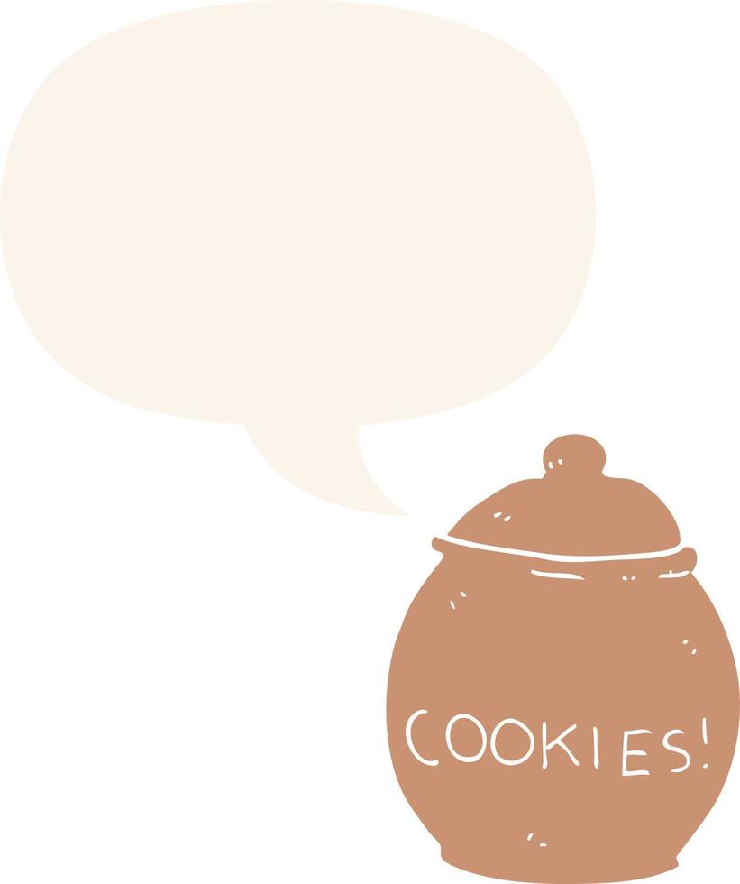 jarre à biscuits de dessin animé et bulle de dialogue dans un style rétro vecteur