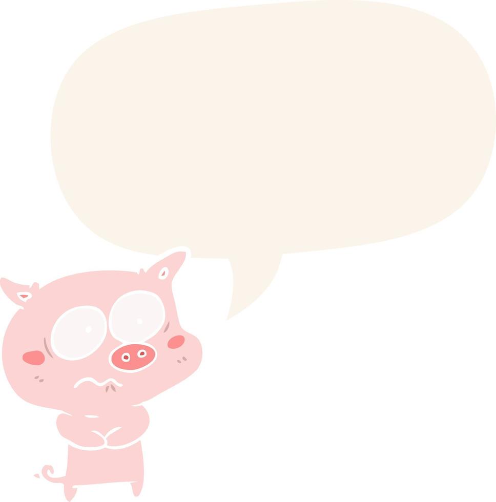 dessin animé cochon nerveux et bulle de dialogue dans un style rétro vecteur