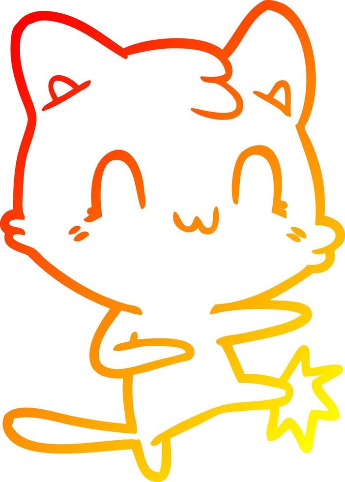 chaud gradient ligne dessin dessin animé chat heureux karaté coups de pied vecteur