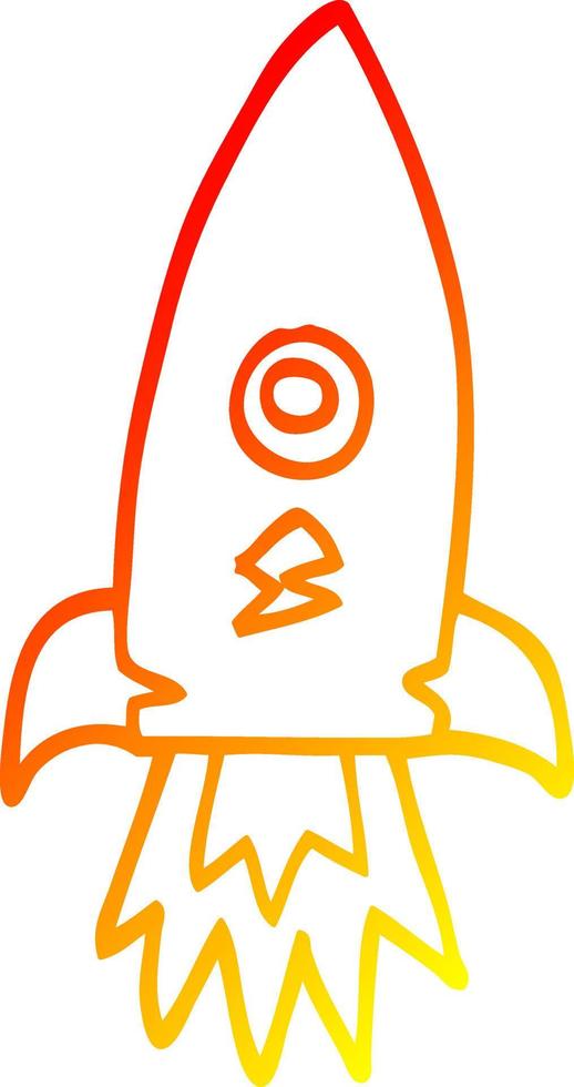 ligne de gradient chaud dessinant une fusée spatiale de dessin animé vecteur