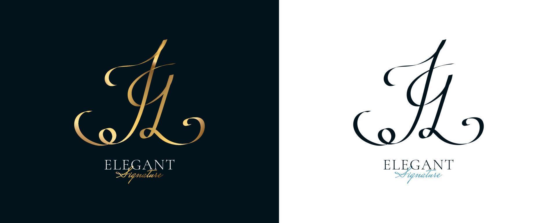 création de logo de signature initiale jq avec un style d'écriture doré élégant et minimaliste. création initiale du logo j et q pour le mariage, la mode, les bijoux, la boutique et l'identité de la marque d'entreprise vecteur