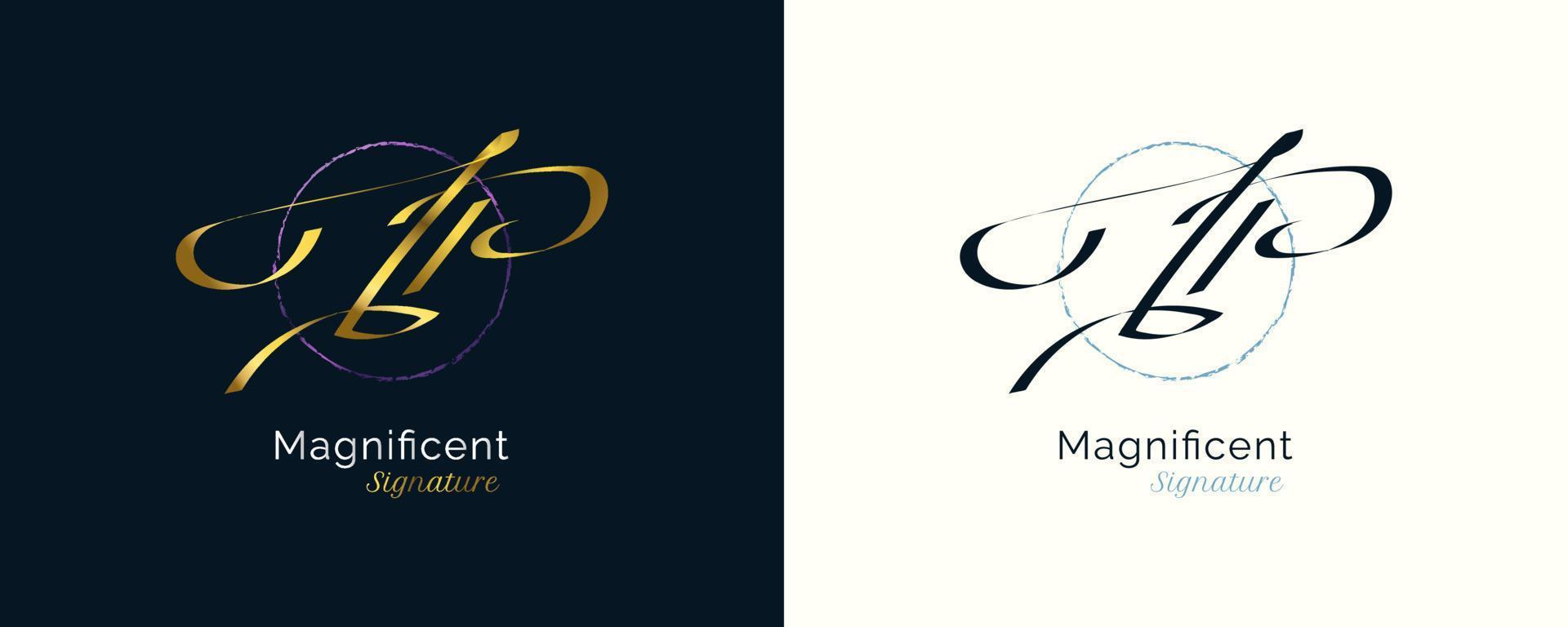 jp création de logo de signature initiale avec un style d'écriture doré élégant et minimaliste. création initiale du logo j et p pour le mariage, la mode, les bijoux, la boutique et l'identité de la marque d'entreprise vecteur