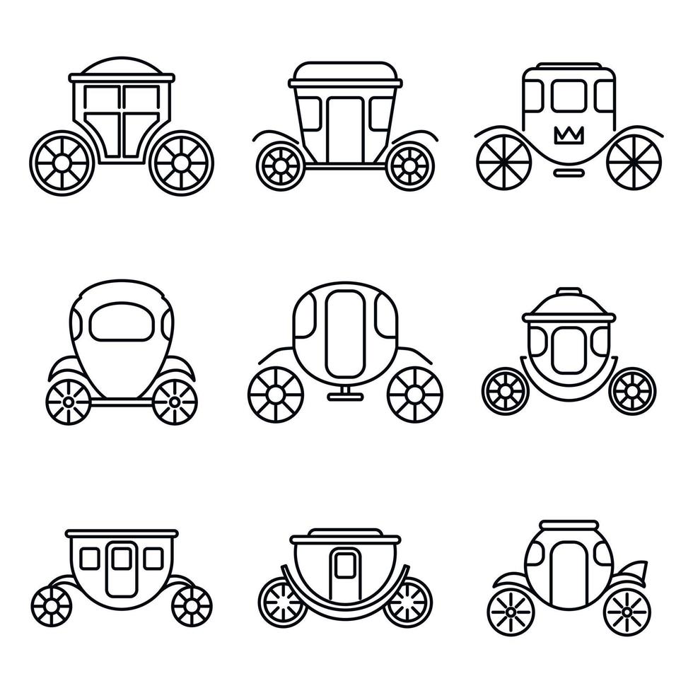 ensemble d'icônes de chariot brougham, style de contour vecteur