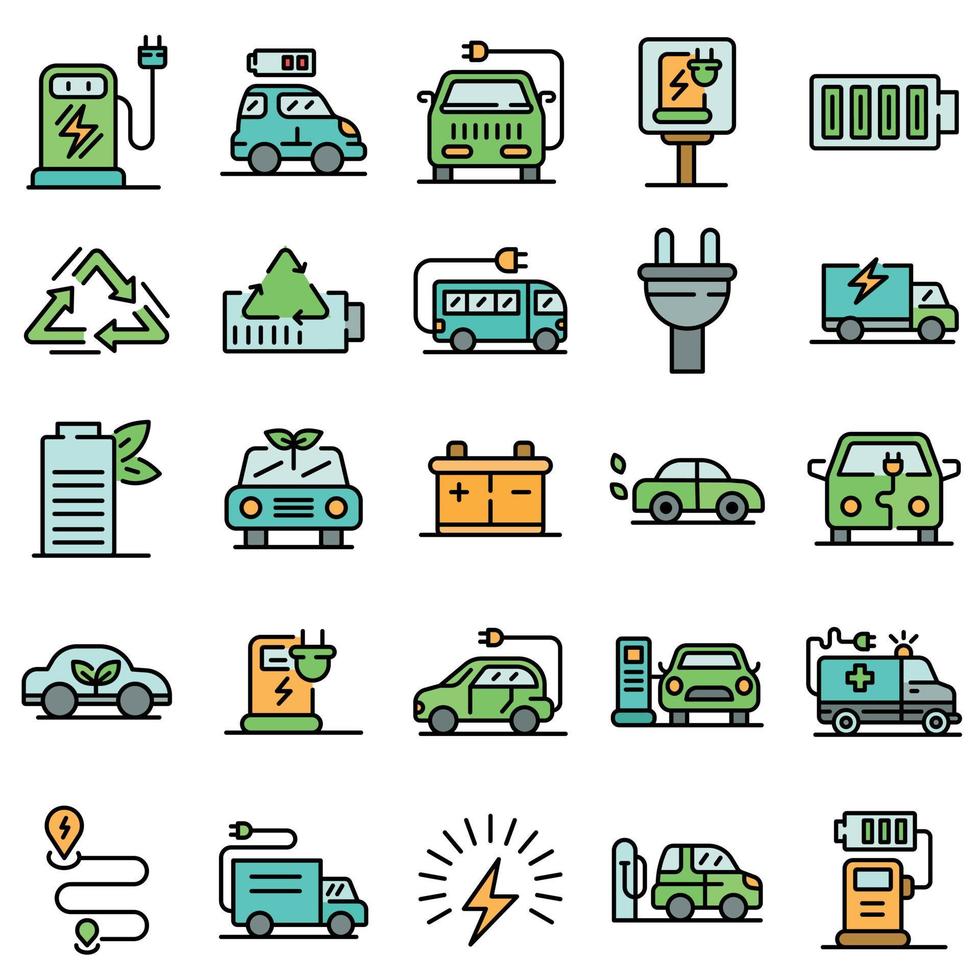 vecteur d'icônes de ravitaillement électrique plat