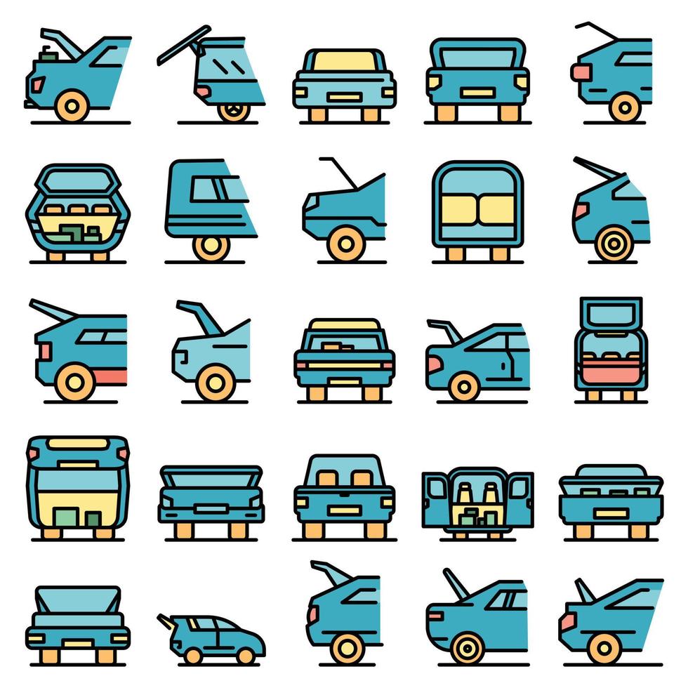 icônes de voiture de coffre définies vecteur plat