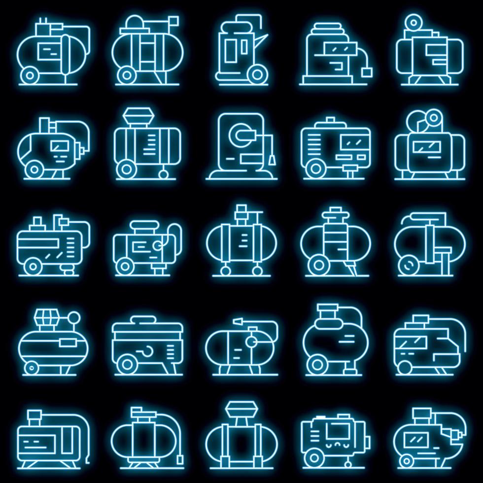 compresseur, icônes, ensemble, vecteur, néon vecteur