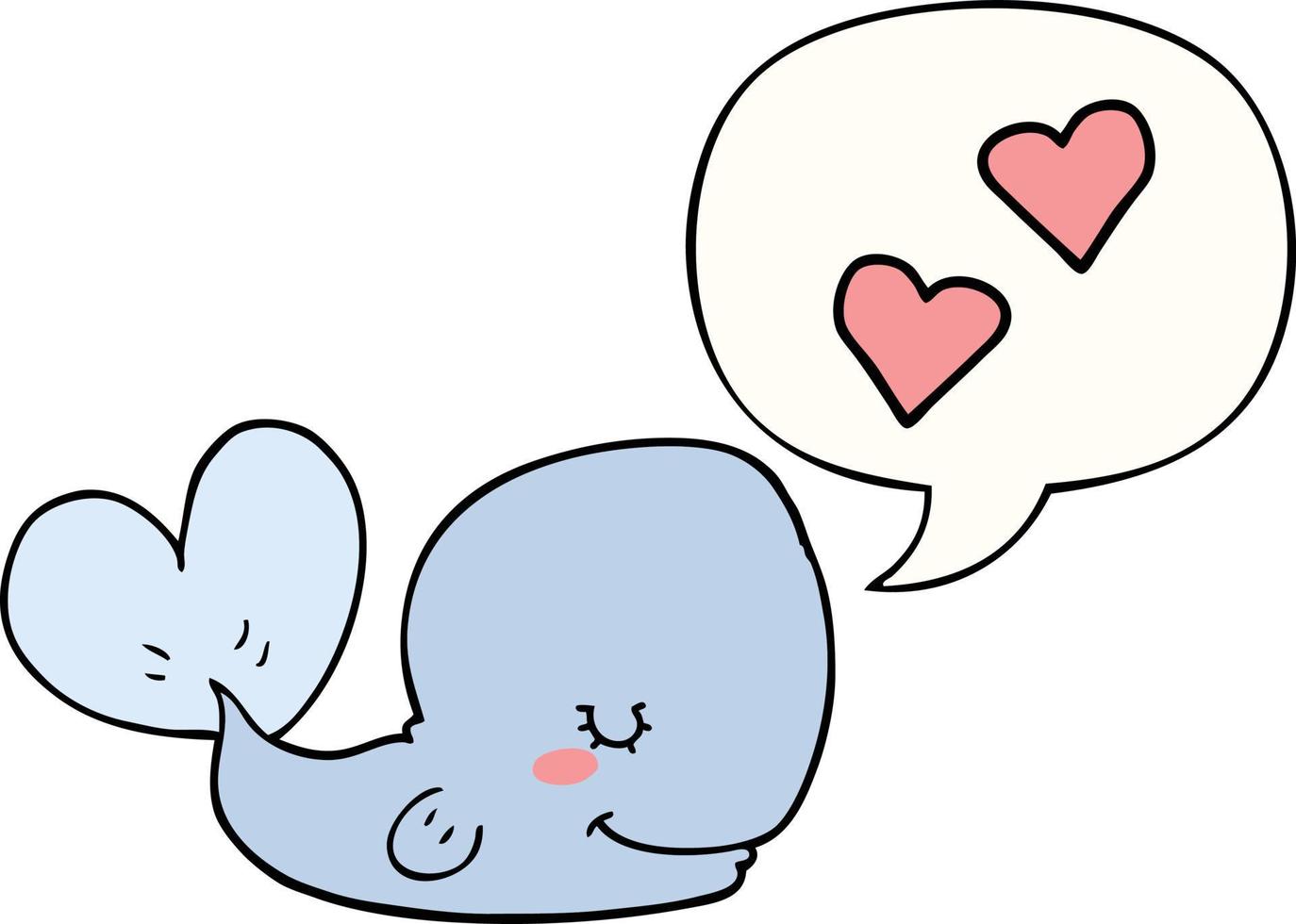 baleine de dessin animé en amour et bulle de dialogue vecteur