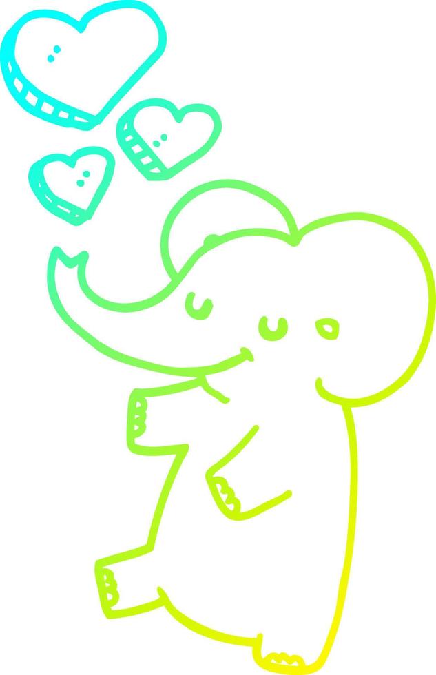 ligne de gradient froid dessinant un éléphant de dessin animé avec des coeurs d'amour vecteur