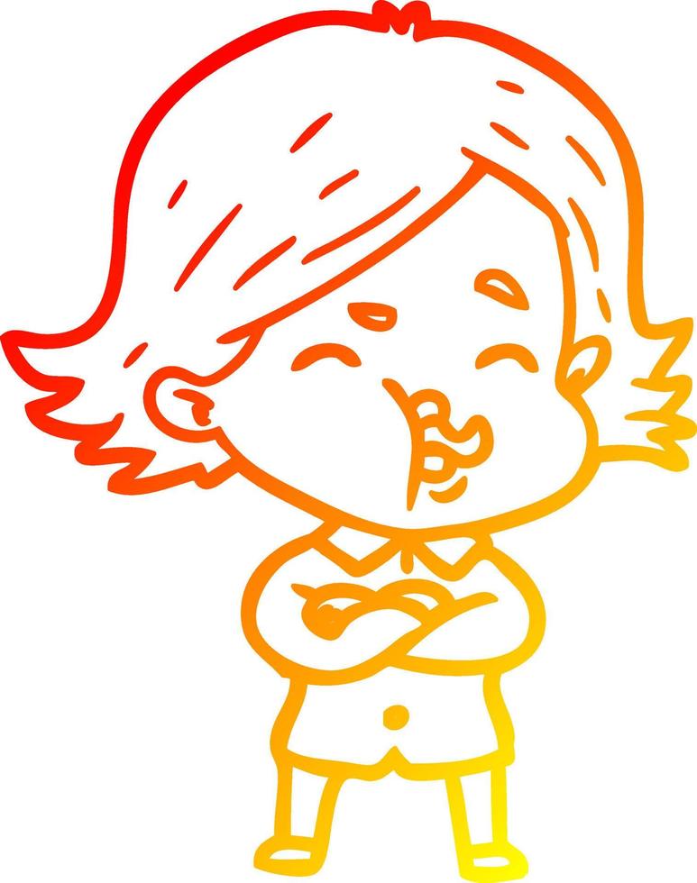 ligne de gradient chaud dessinant une fille de dessin animé tirant le visage vecteur