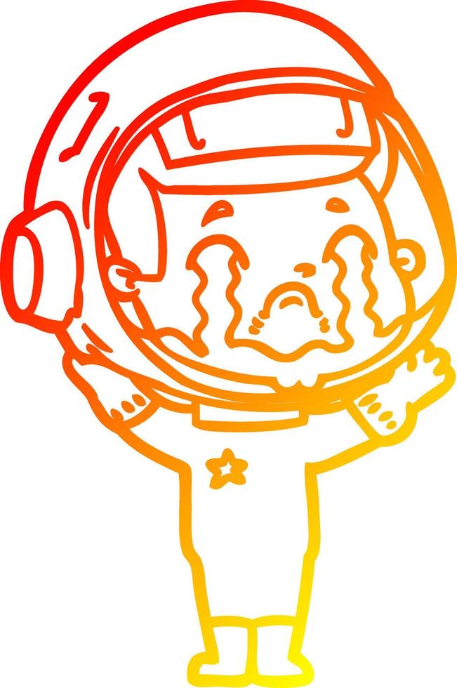dessin de ligne de gradient chaud dessin animé astronaute qui pleure vecteur