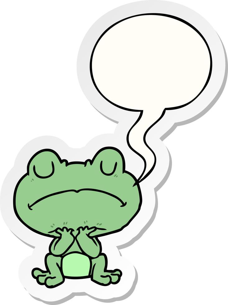 grenouille de dessin animé attendant patiemment et autocollant de bulle de dialogue vecteur