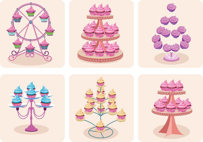 Girly Cupcake Stand Vectors