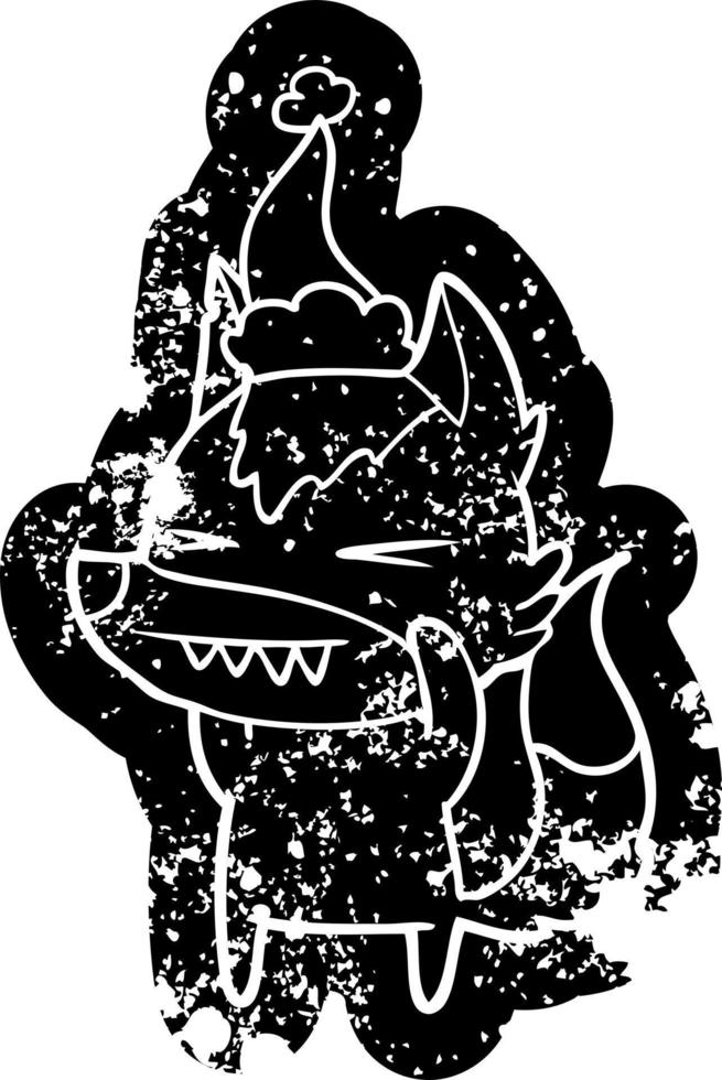 dessin animé de loup en colère icône en détresse d'un bonnet de noel vecteur