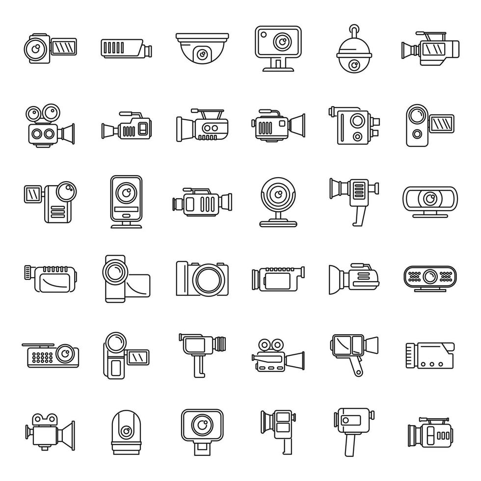 jeu d'icônes de périphérique caméscope, style de contour vecteur