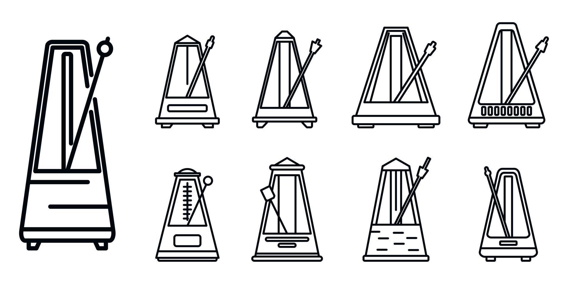 jeu d'icônes de battement de métronome, style de contour vecteur