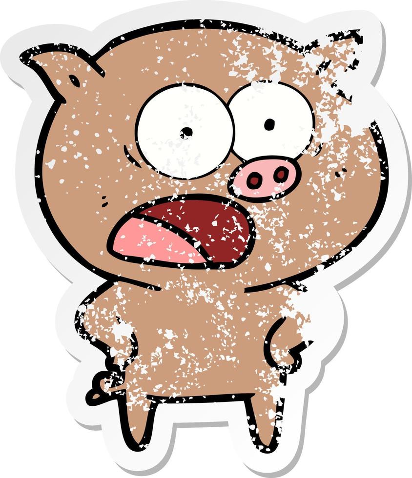 autocollant en détresse d'un cochon de dessin animé criant vecteur