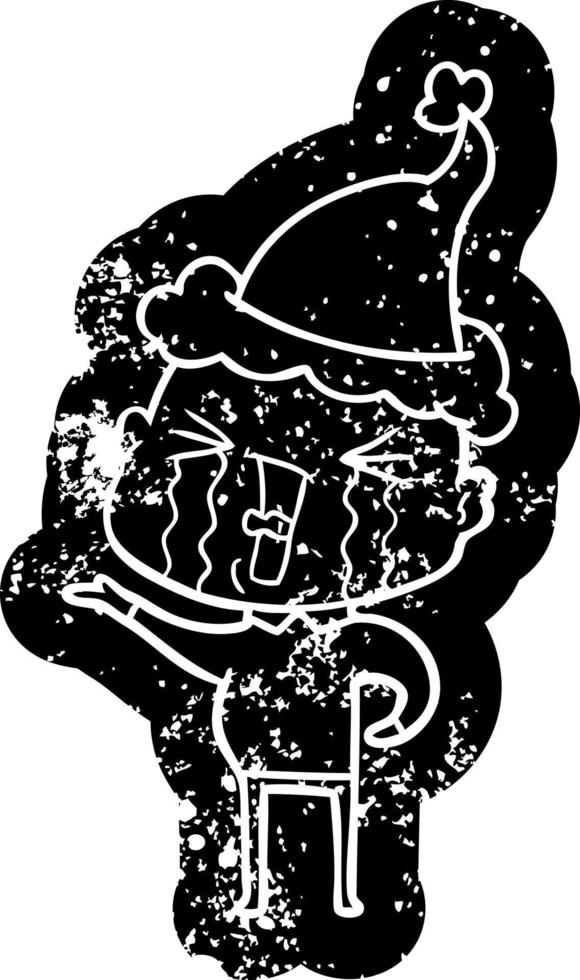 icône de dessin animé en détresse d'un homme chauve qui pleure portant un bonnet de noel vecteur