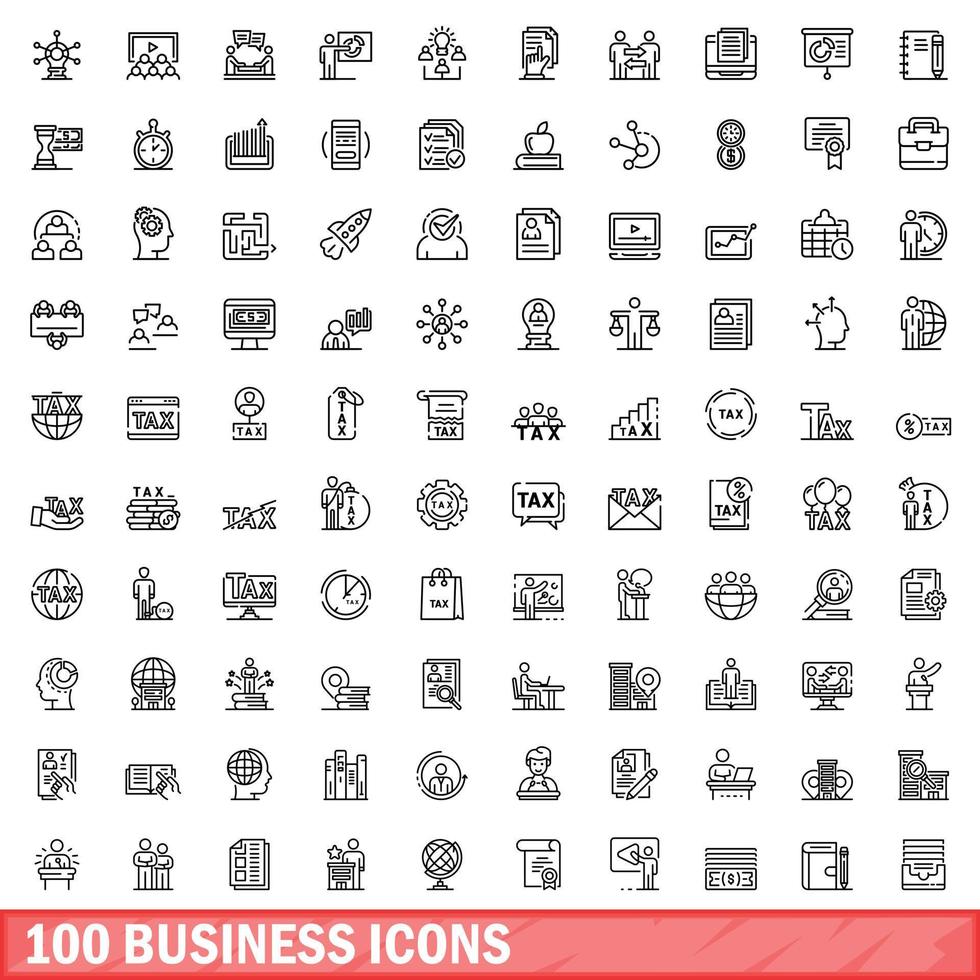 Ensemble de 100 icônes d'affaires, style de contour vecteur
